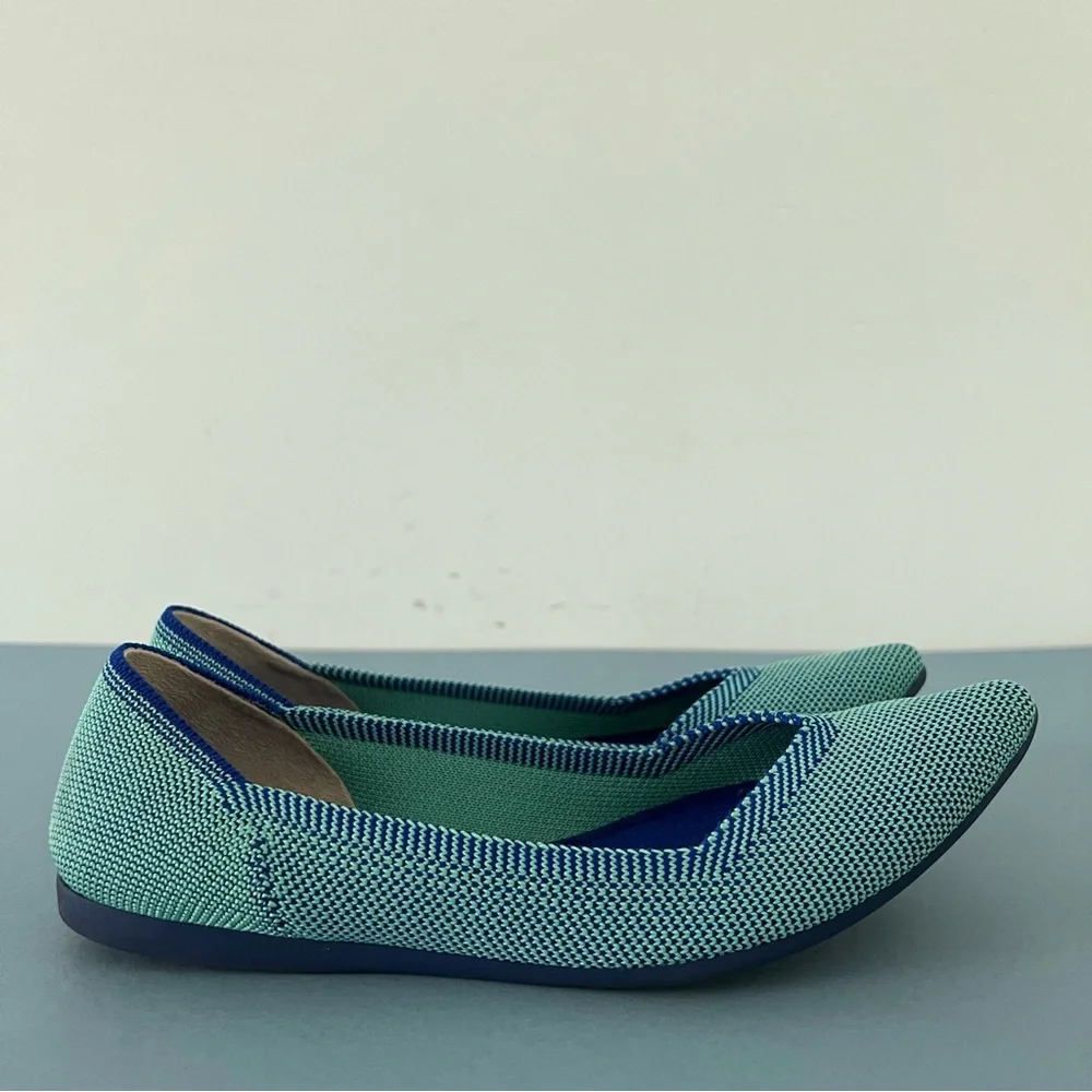 Rothy’s The Point Aquamarine Blue‎ Green Washable Knit Retired Ballet Flats